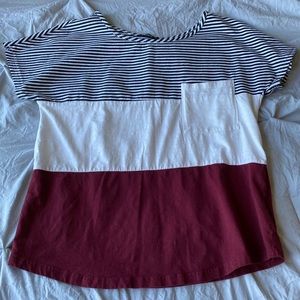 striped maroon shirt